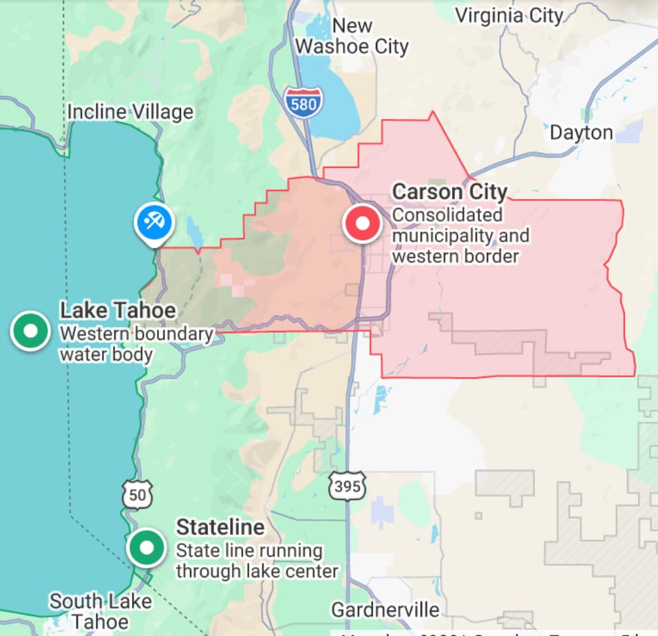Carson City 's boundaries stretch from the valley floor to Lake Tahoe