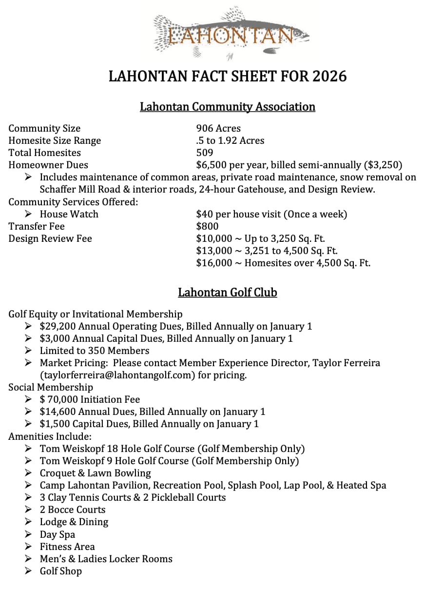 Lahontan Golf Rates 2026