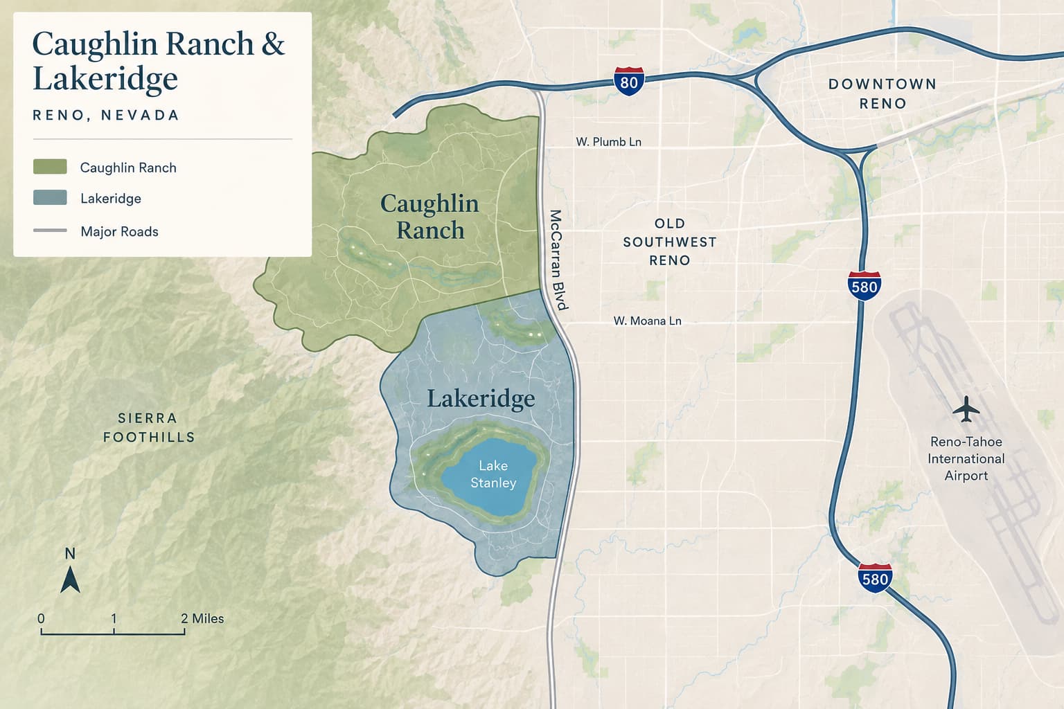Map of Caughlin Ranch & Lakeridge in Reno, MV
