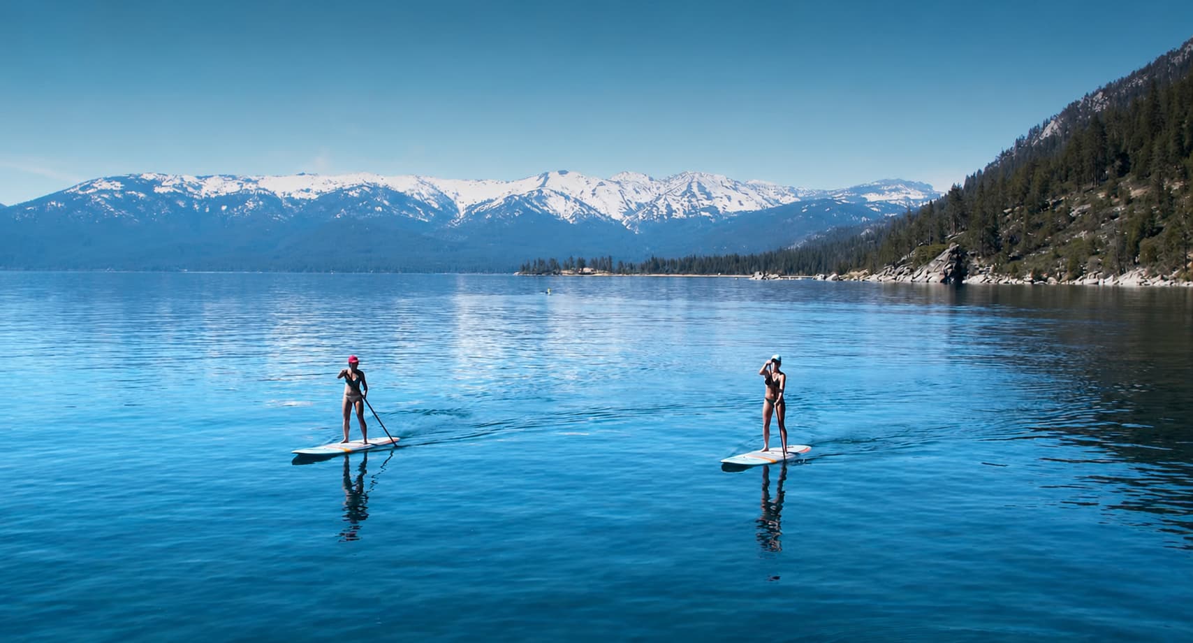 Paddleboarders on Lake Tahoe near Zephyr Cove, Nevada